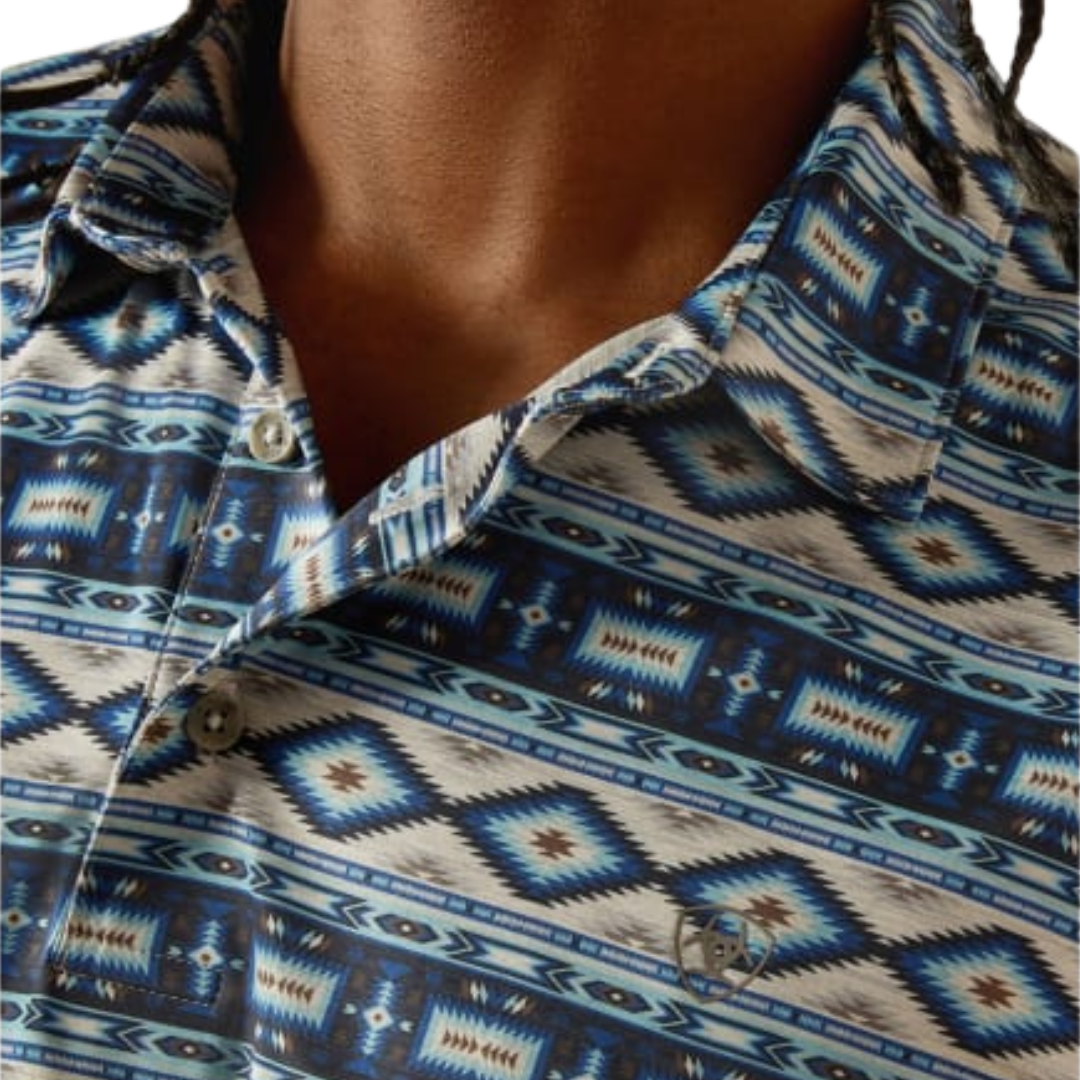 Ariat Men's Charger Grey Sky Blue Aztec Polo Shirt
