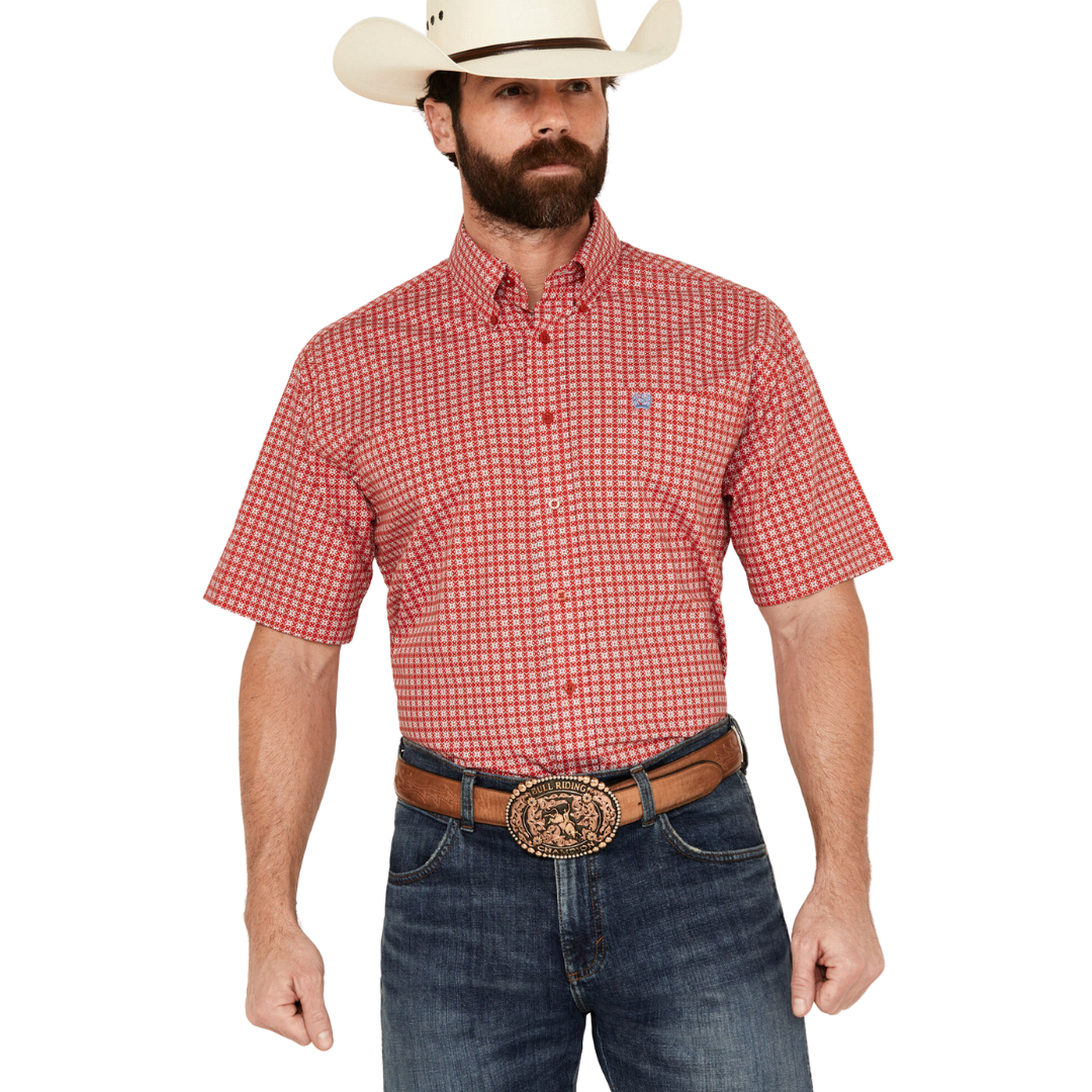 Cinch Men's Geo Print Western Red White Shirt