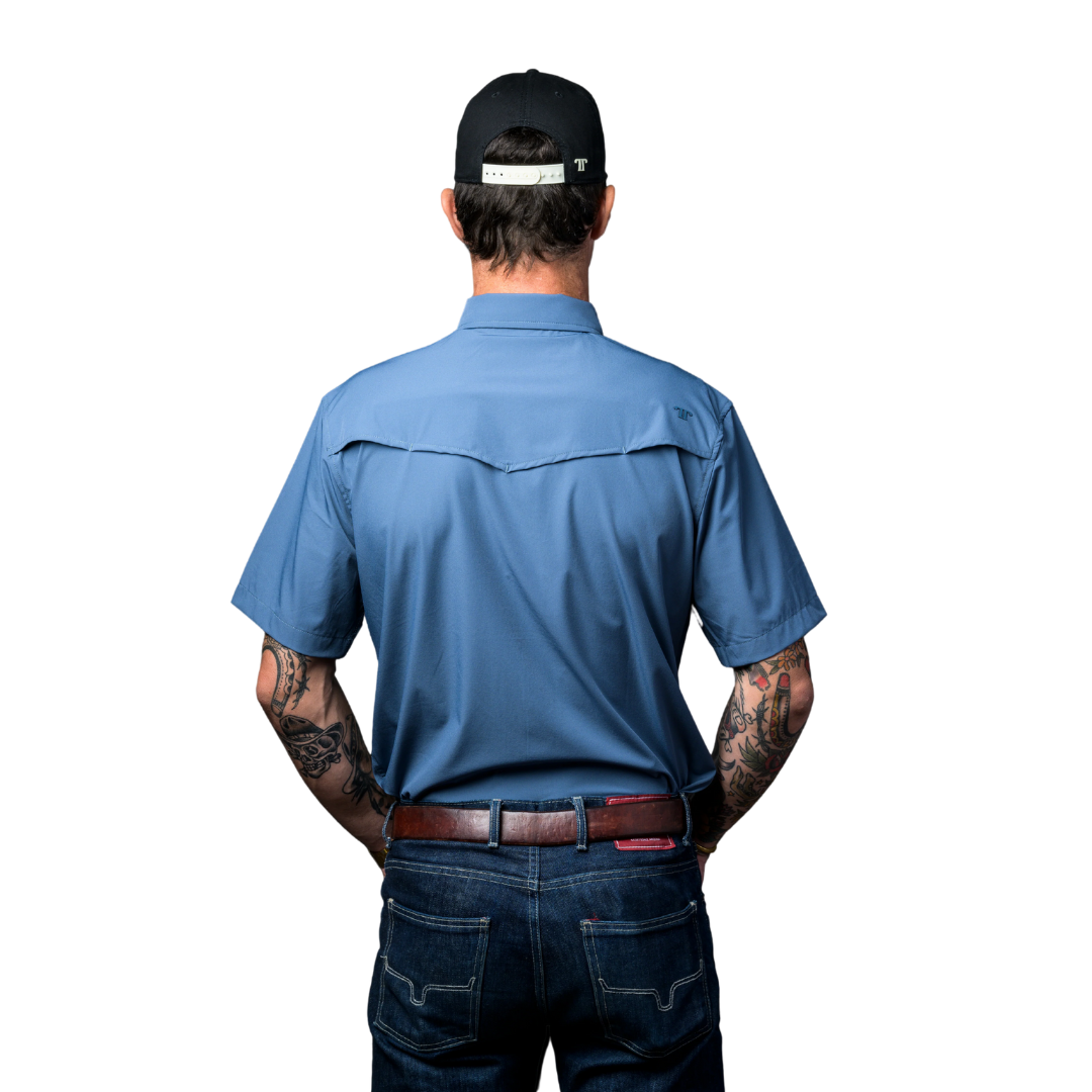 Ferrell Men's Core Short Sleeve Snap Blue Shirt