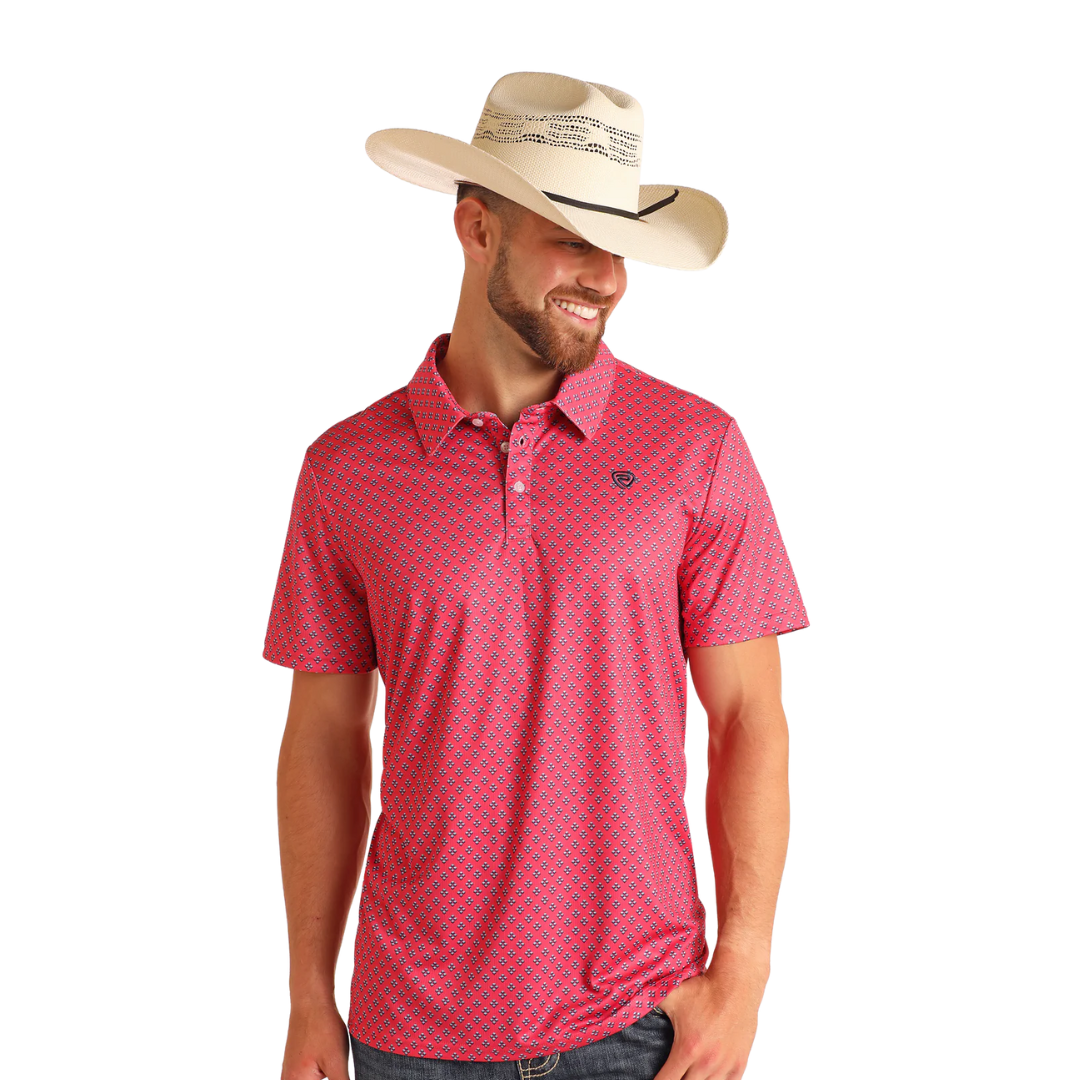 Panhandle Slim Men's Geo Print Polo Pink Shirt