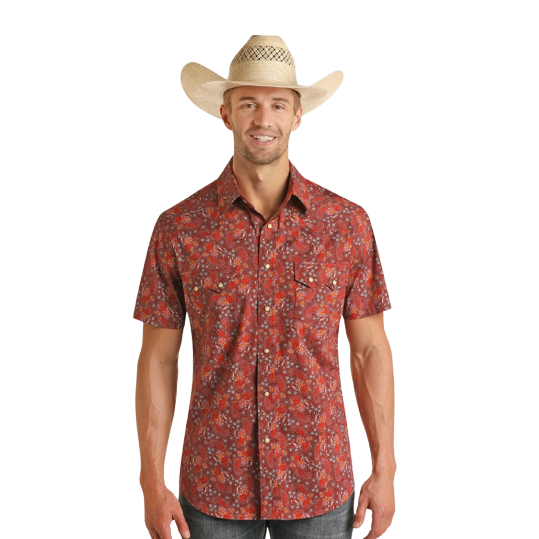 Panhandle Slim Men's Paisley Red Orange Shirt