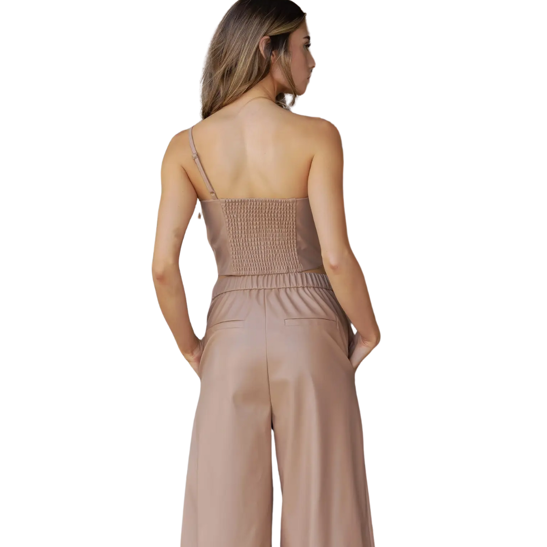 Strut & Bolt Women's One Shoulder Twist Latte Crop Top