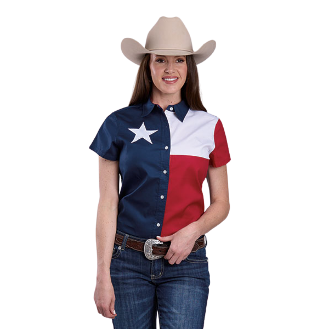 Roper Women's Texas Flag Blue Shirt - Western Style, 100% Cotton