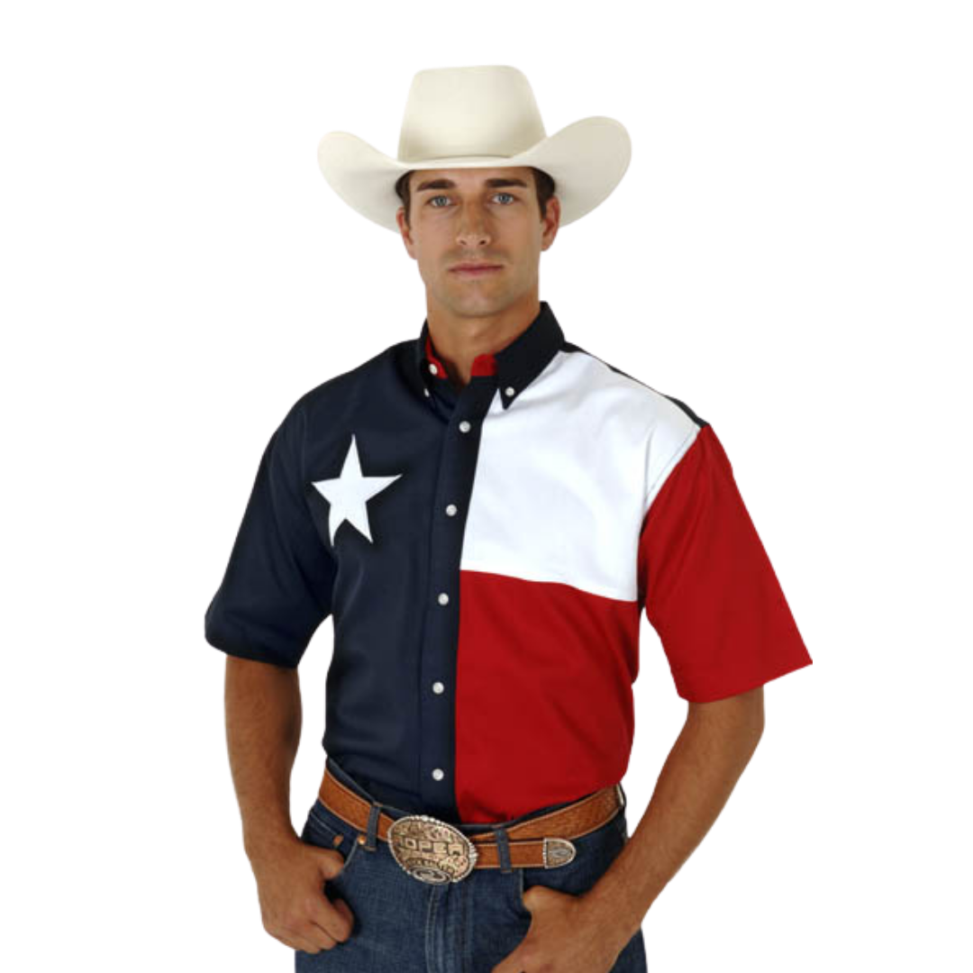 Roper Men's Texas Pieced Flag Blue Shirt