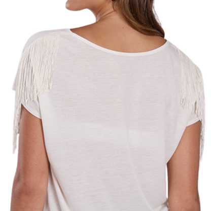 ◆SCHISM INDUCING◆ CROSS STRING T SHIRT WHITE SB9TS24WH Roper Women's White Fringe Shirt | Western Style | The Boot Jack