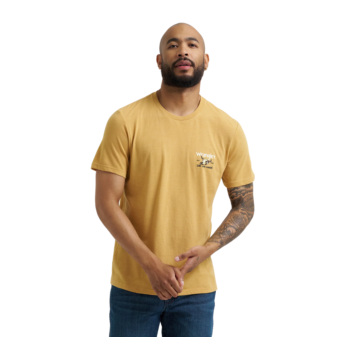Wrangler Men's Back Graphic Pale Gold Tee Shirt