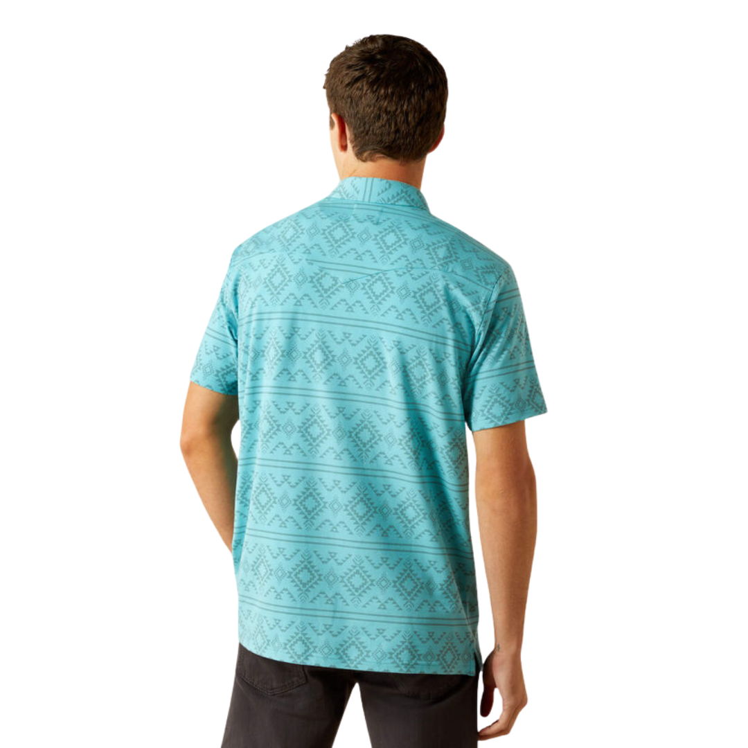 Ariat Men's Retro Snap Polo Shirt - Light Blue Southwest Style