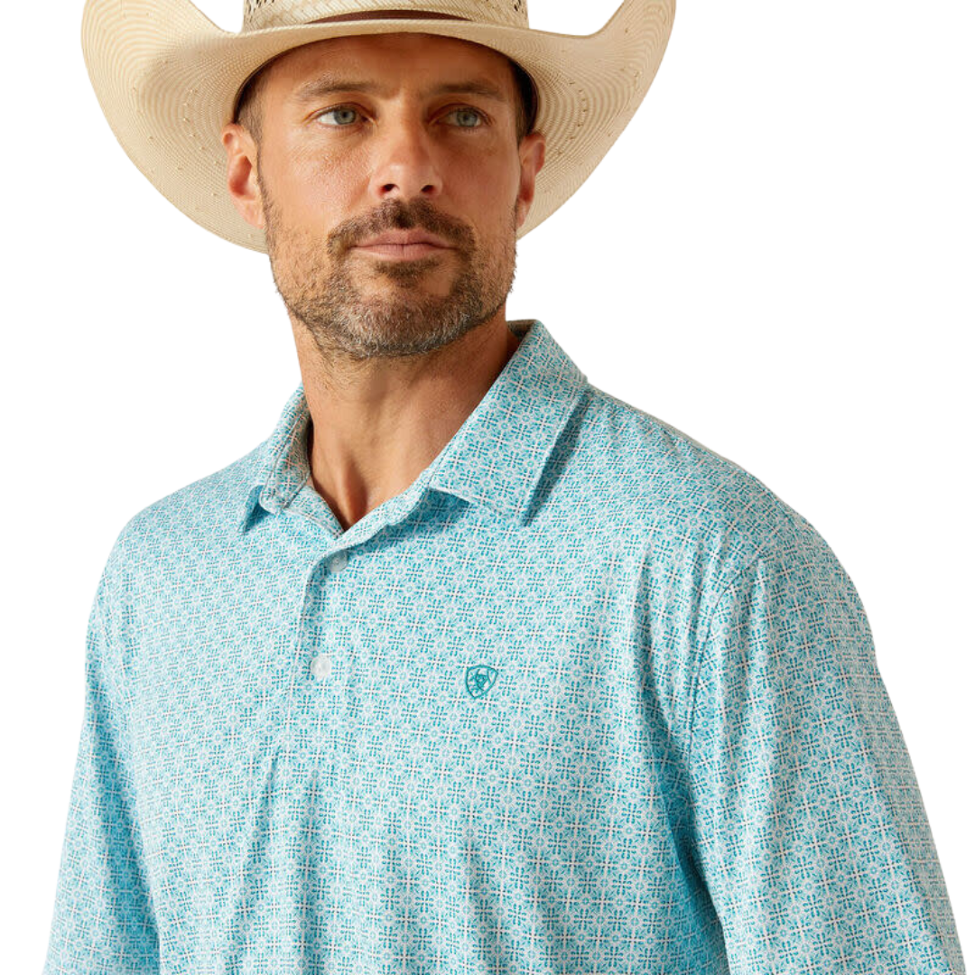 Ariat Men's All Over Print Lake Blue Polo Shirt
