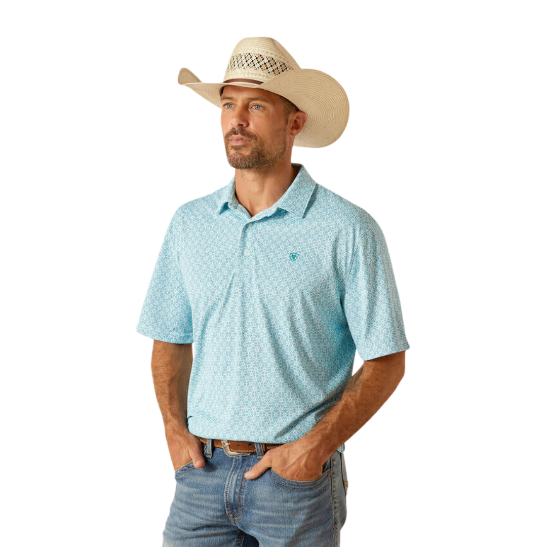 Ariat Men's All Over Print Lake Blue Polo Shirt