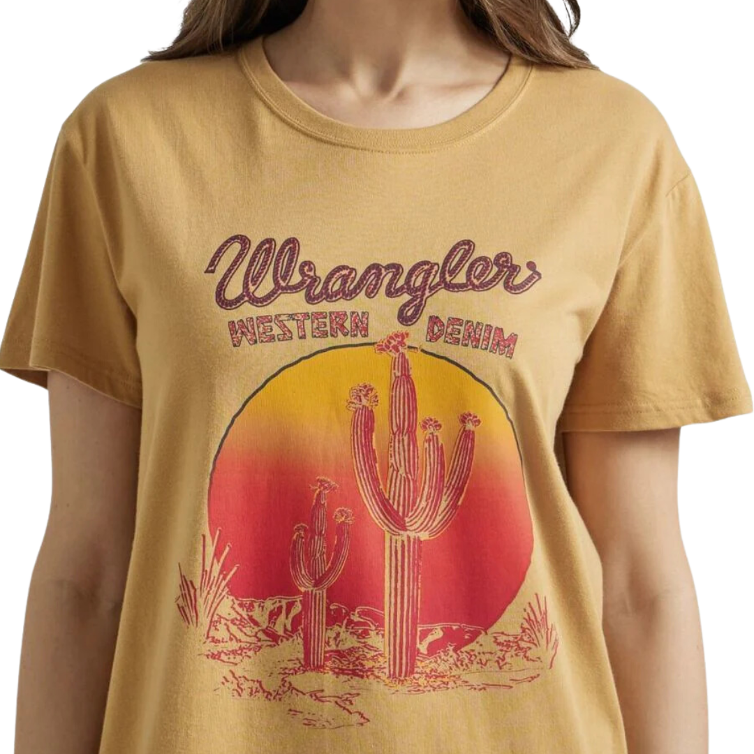 Wrangler Women's Boyfriend Gold Cactus Tee Shirt