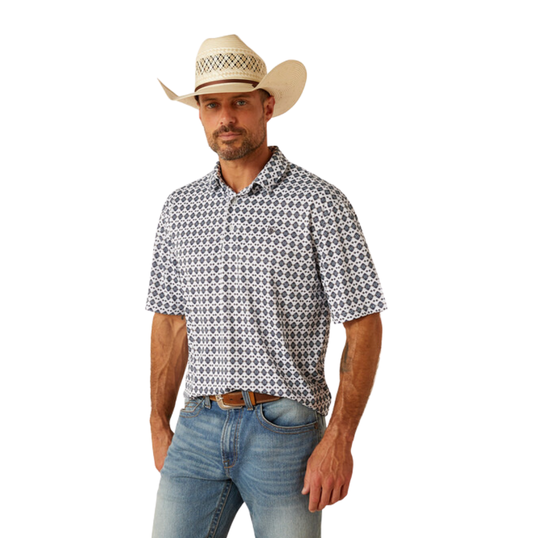 Ariat Men's All Over Print White Core Polo Midnight Blue Shirt