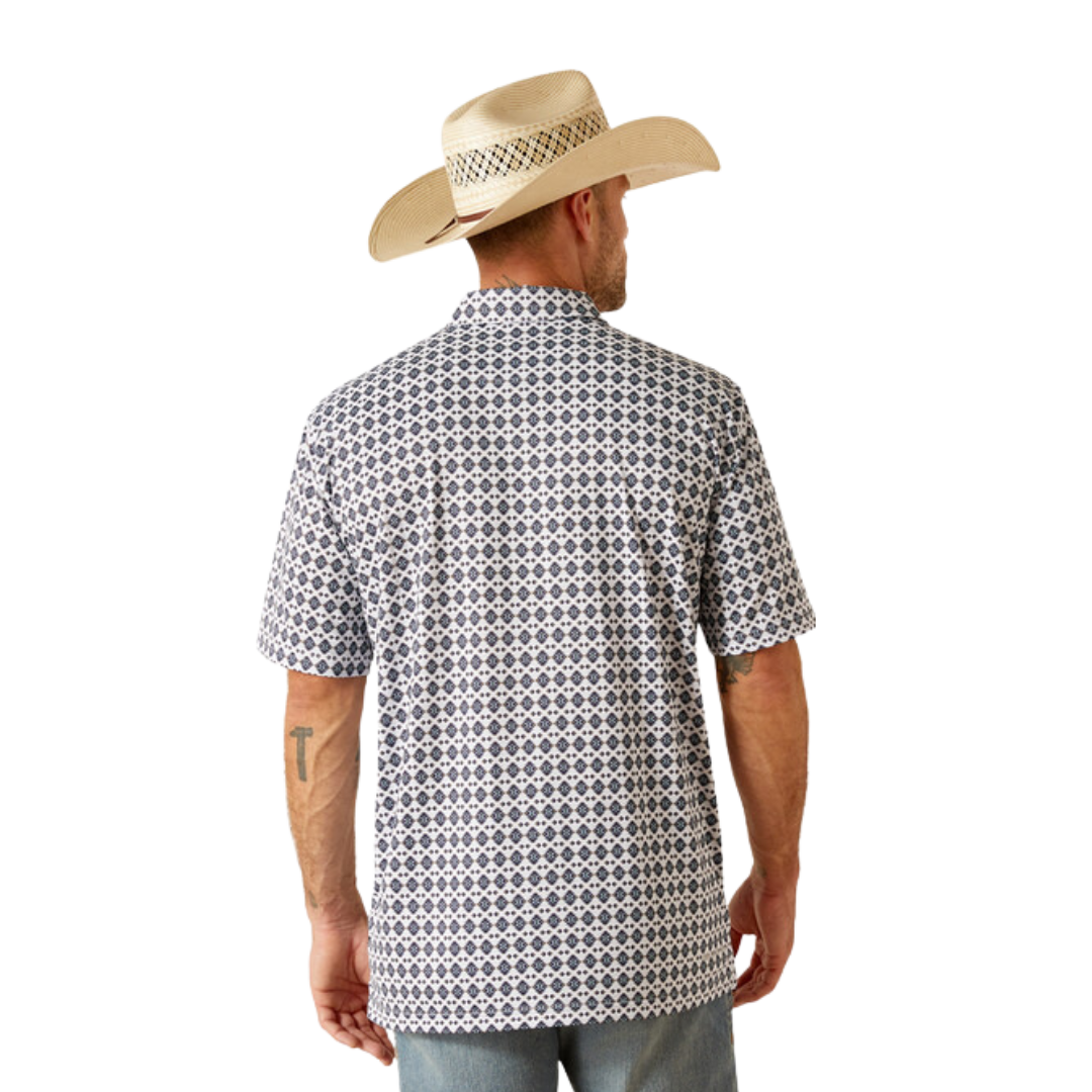 Ariat Men's All Over Print White Core Polo Midnight Blue Shirt