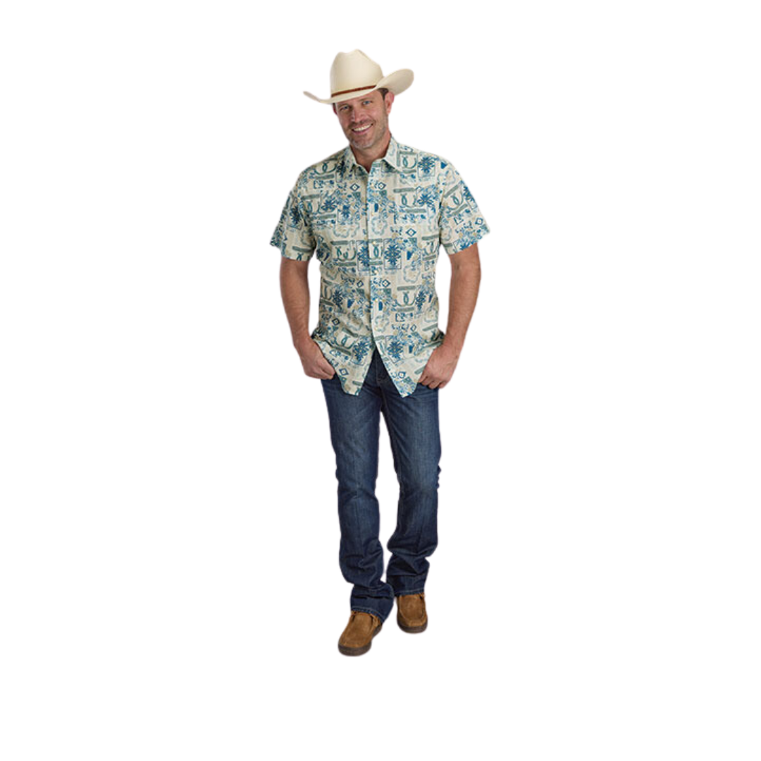 Roper Men's Tropical Resort Print Brown Shirt