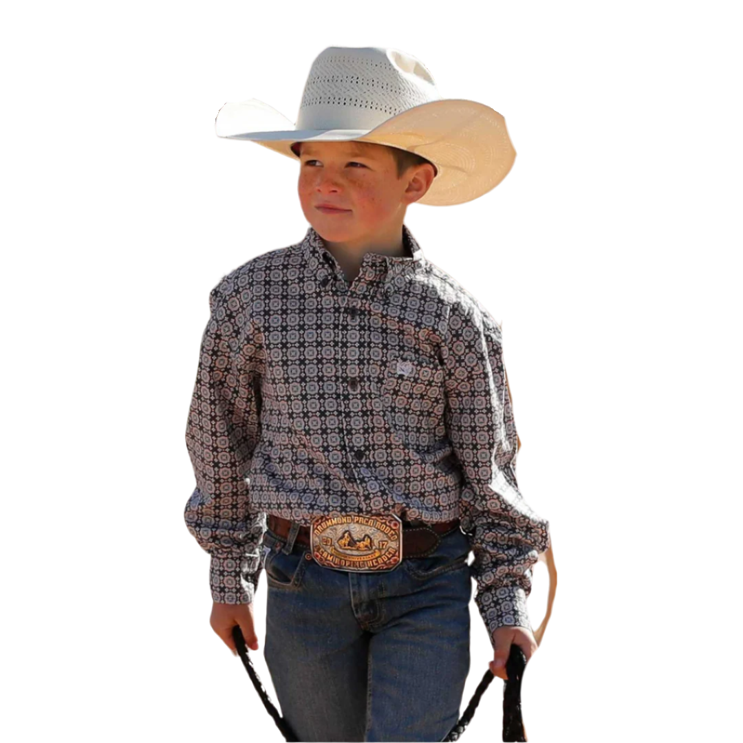 Cinch Youth Boy's Geometric Print Gray Shirt