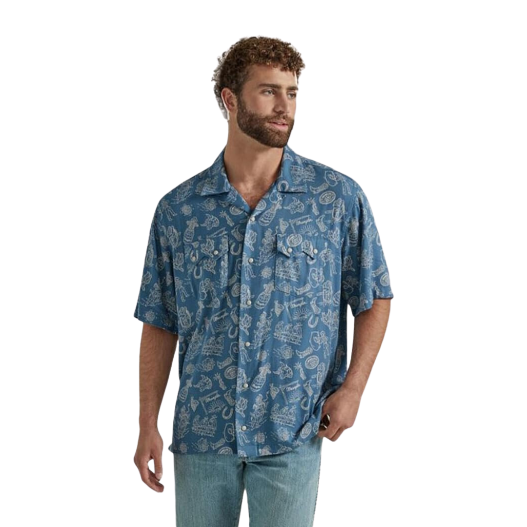 Wrangler Men's Cowboy Snap Blue Shirt