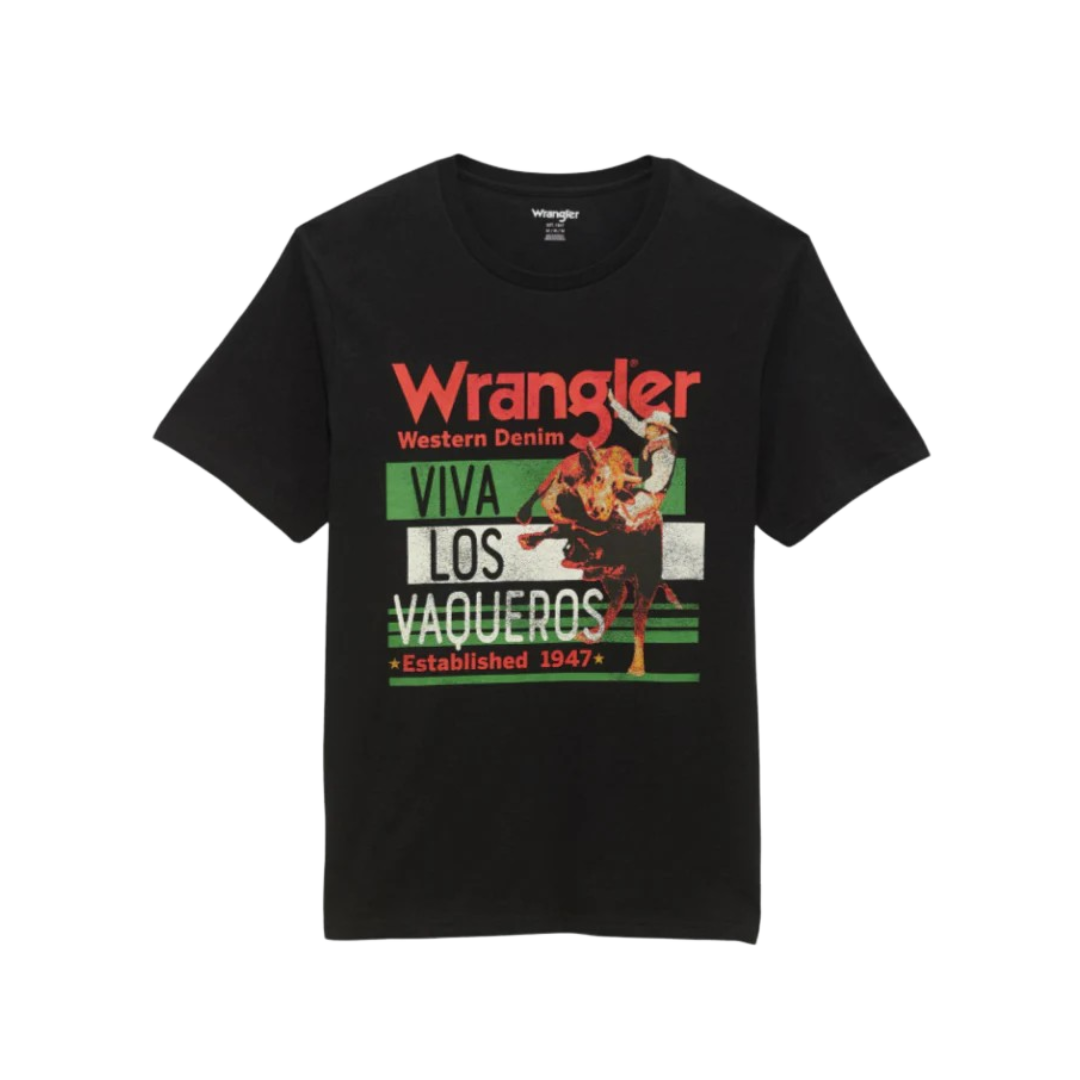 Wrangler Men's Viva Los Vaqueros Washed Black Tee Shirt
