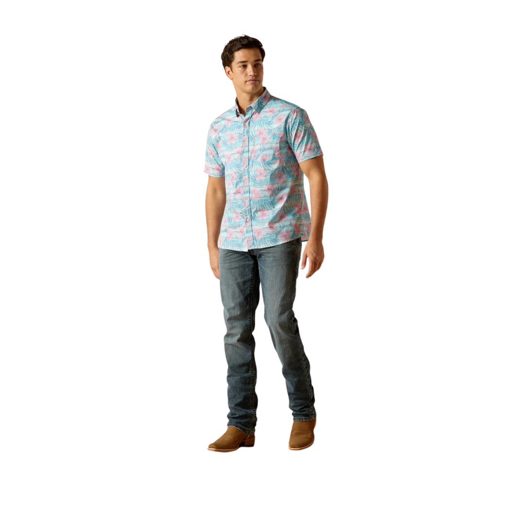 Ariat Men's Monroe Stretch Modern Fit Misty Jade Hawaiian Print Shirt
