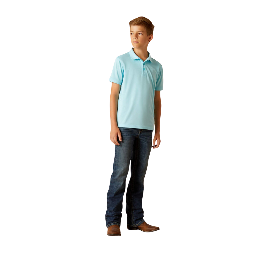 Ariat Youth Boy's Tek Cenote Polo Aqua Shirt