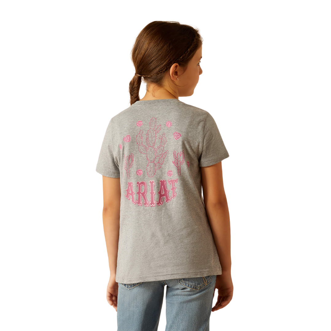 Ariat Youth Girl's Cactus Rose Heather Grey Tee Shirt