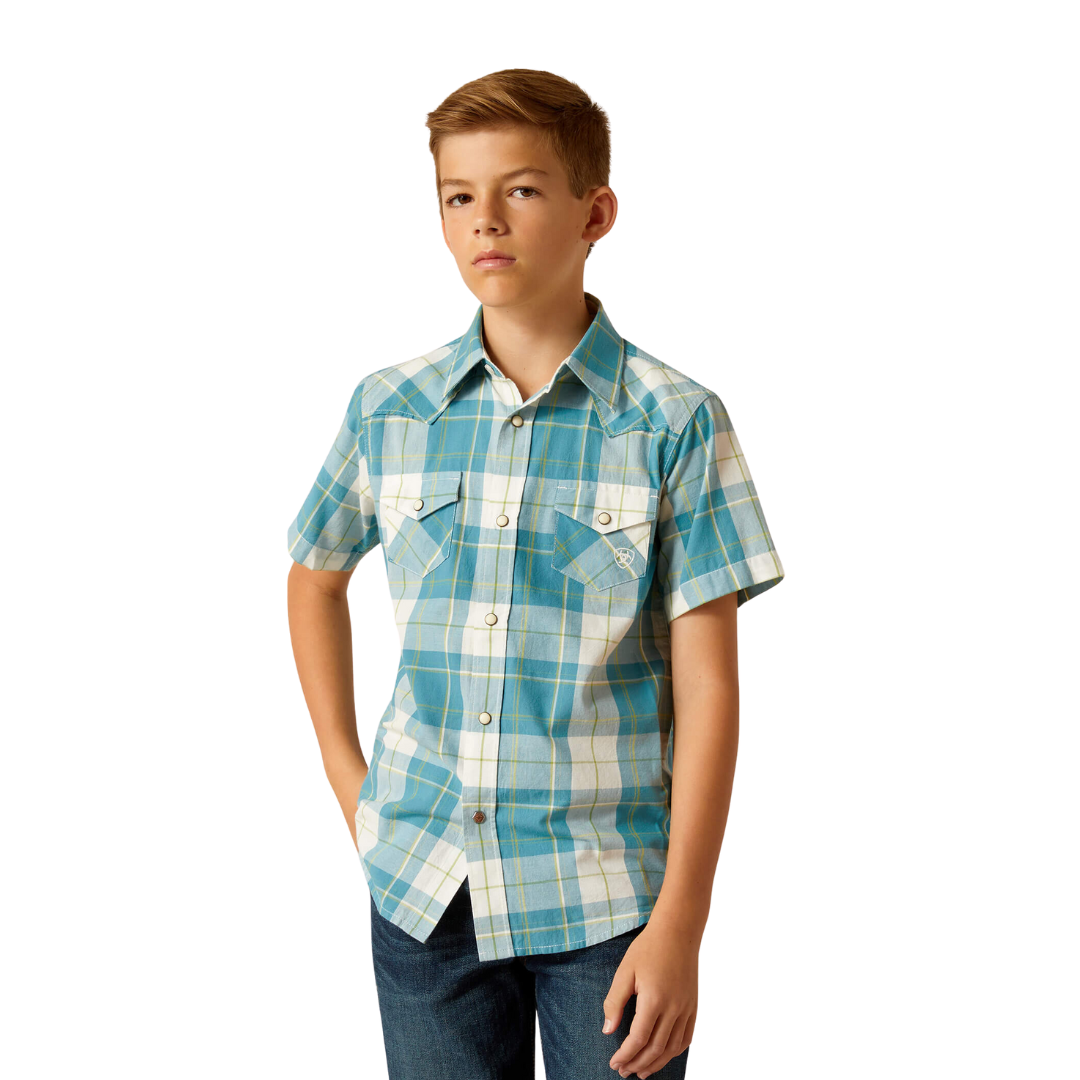 Ariat Youth Boy's Harry Retro Fit Gasoline Blue Shirt