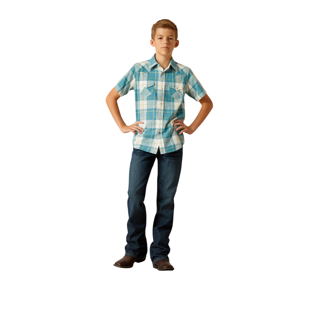 Ariat Youth Boy's Harry Retro Fit Gasoline Blue Shirt