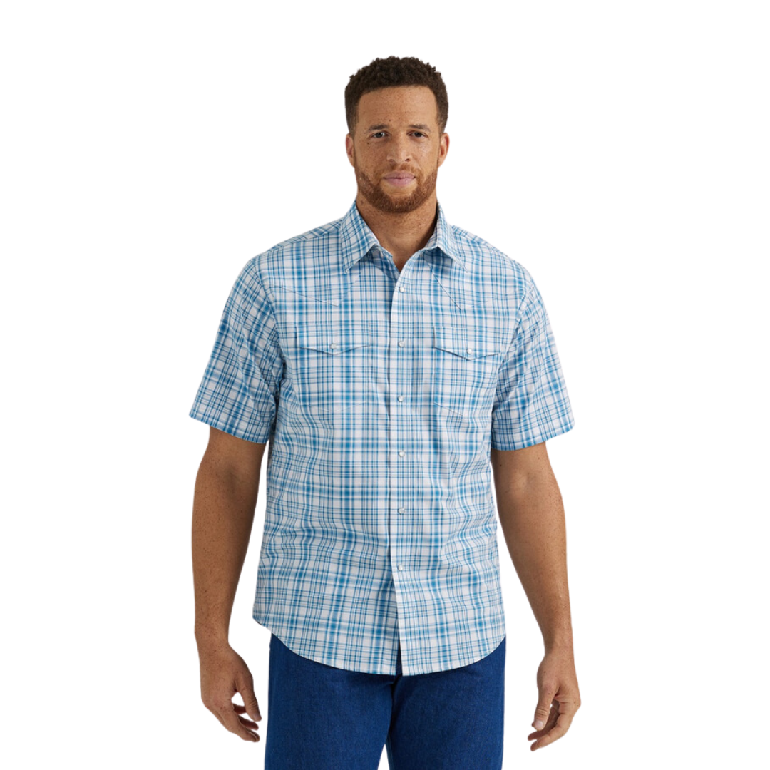 Wrangler Men's Wrinkle Plaid Blue Shirt