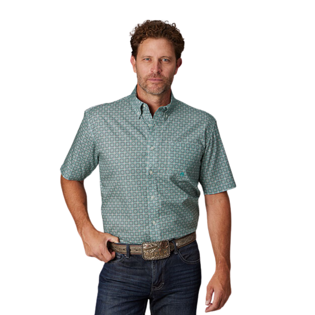 Roper Men's Silver Spring Foulard Print Grey Shirt