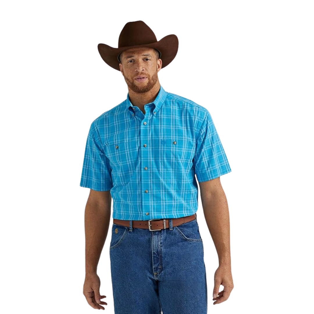 Wrangler Men's George Strait Plaid Blue Big Shirt