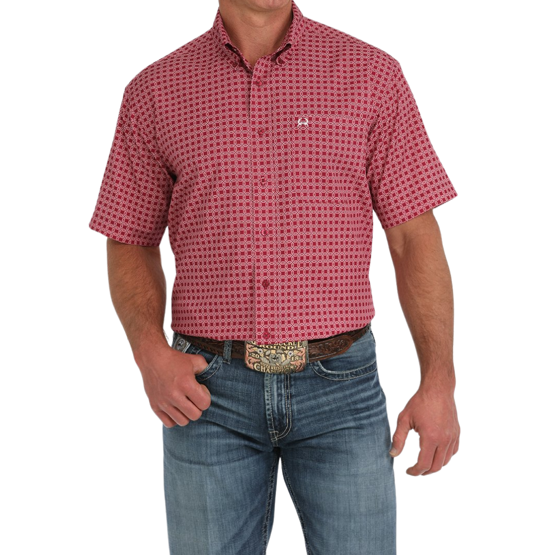 Cinch Men's Short Sleeve Medallion Print Pink Shirt