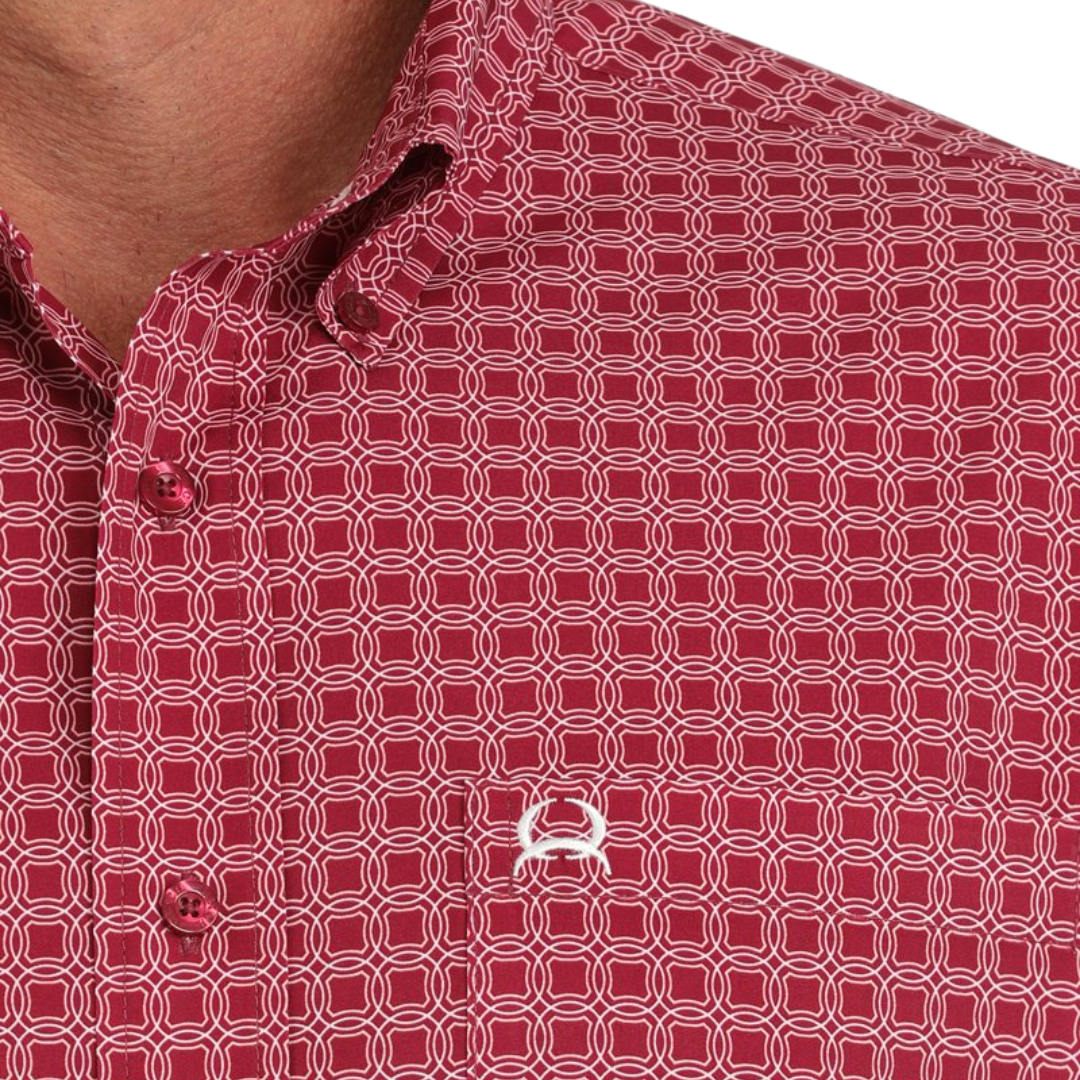 Cinch Men's Short Sleeve Medallion Print Pink Shirt