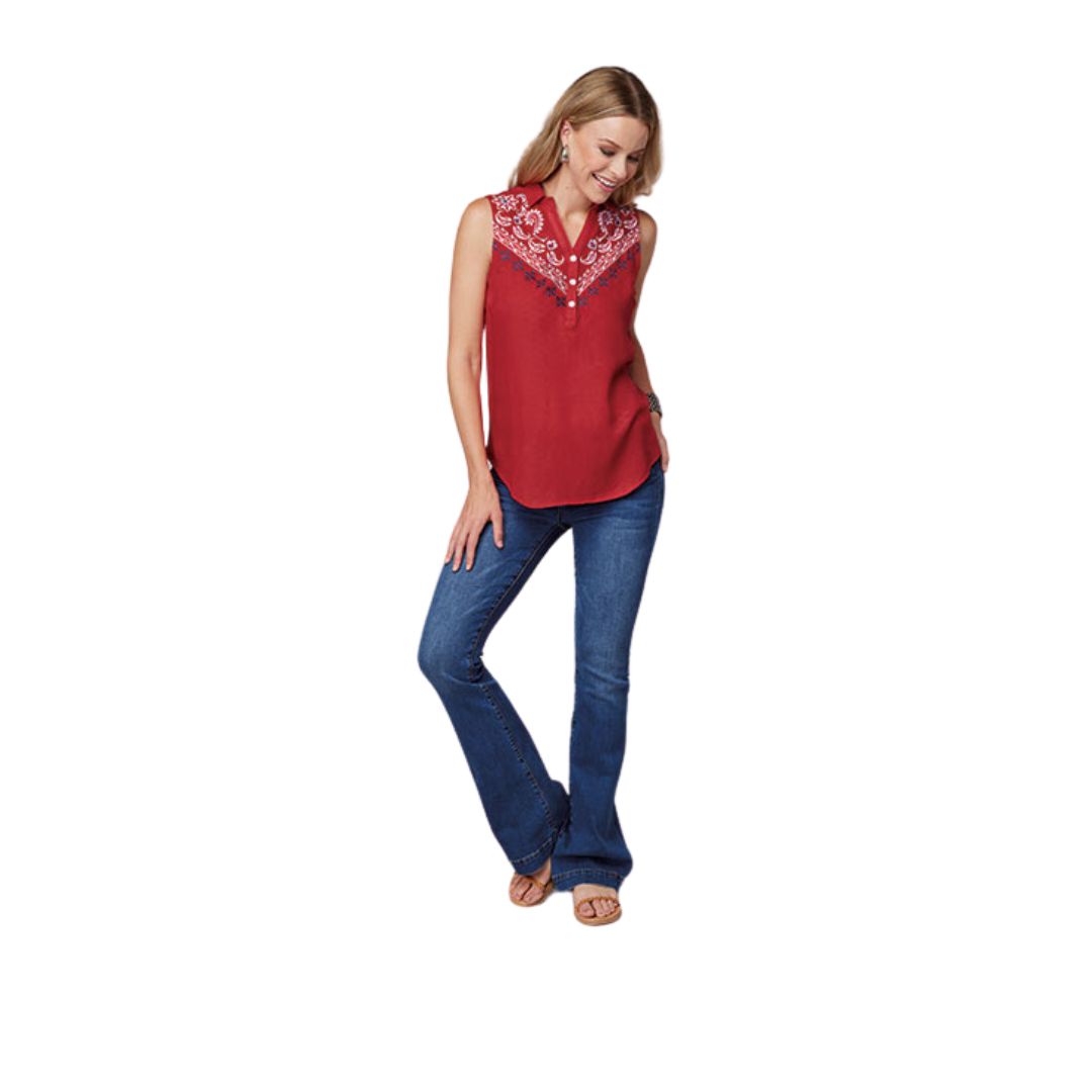 Roper Women's Rayon Sleeveless Red Shirt