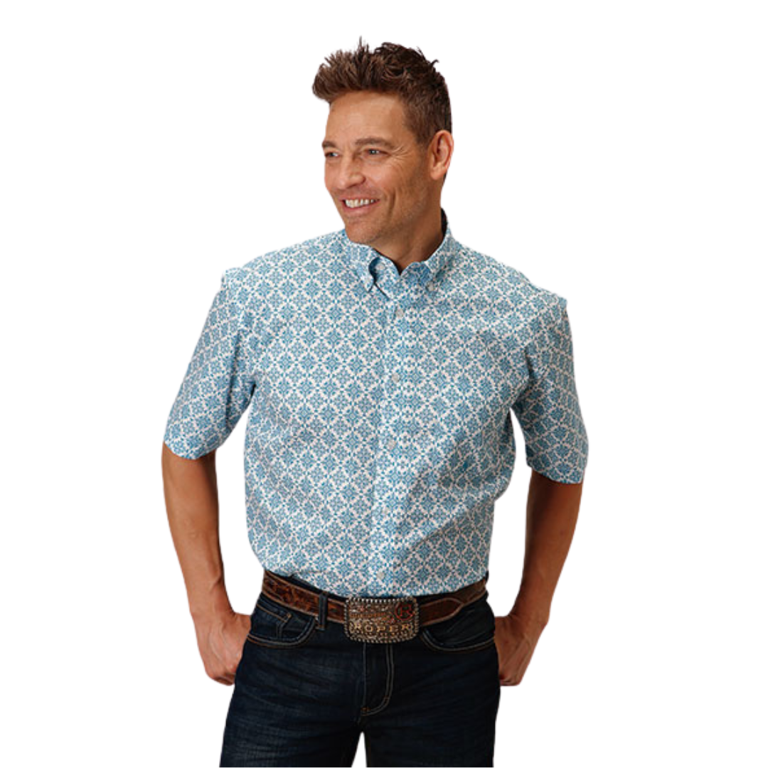 Roper Men's Medallion Western Blue Shirt