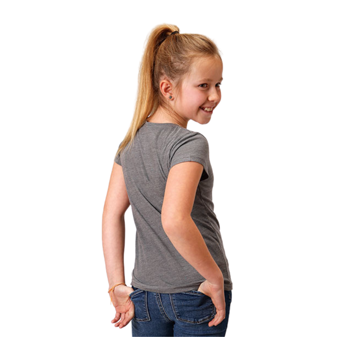Roper Youth Girl's Knit Poly Rayon Grey Tee Shirt
