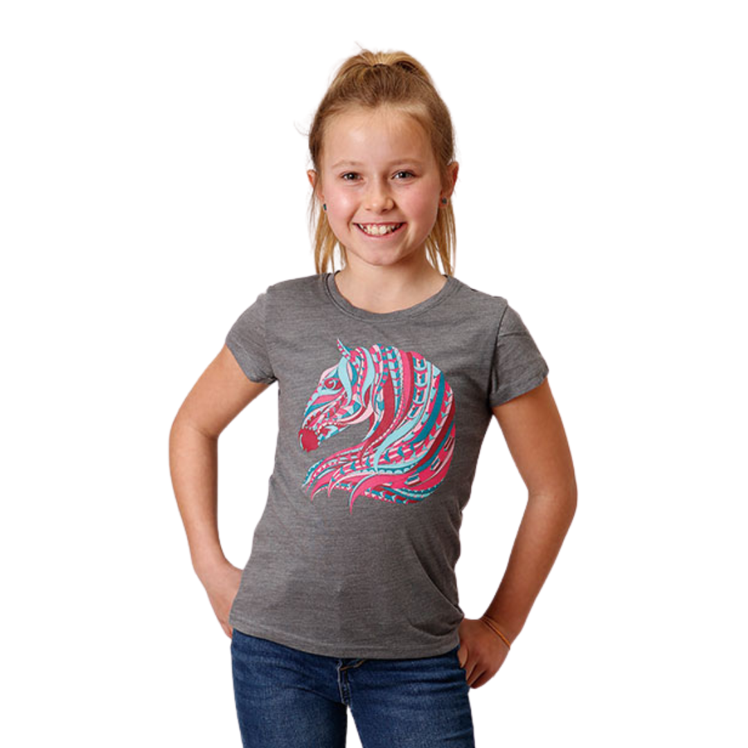 Roper Youth Girl's Knit Poly Rayon Grey Tee Shirt