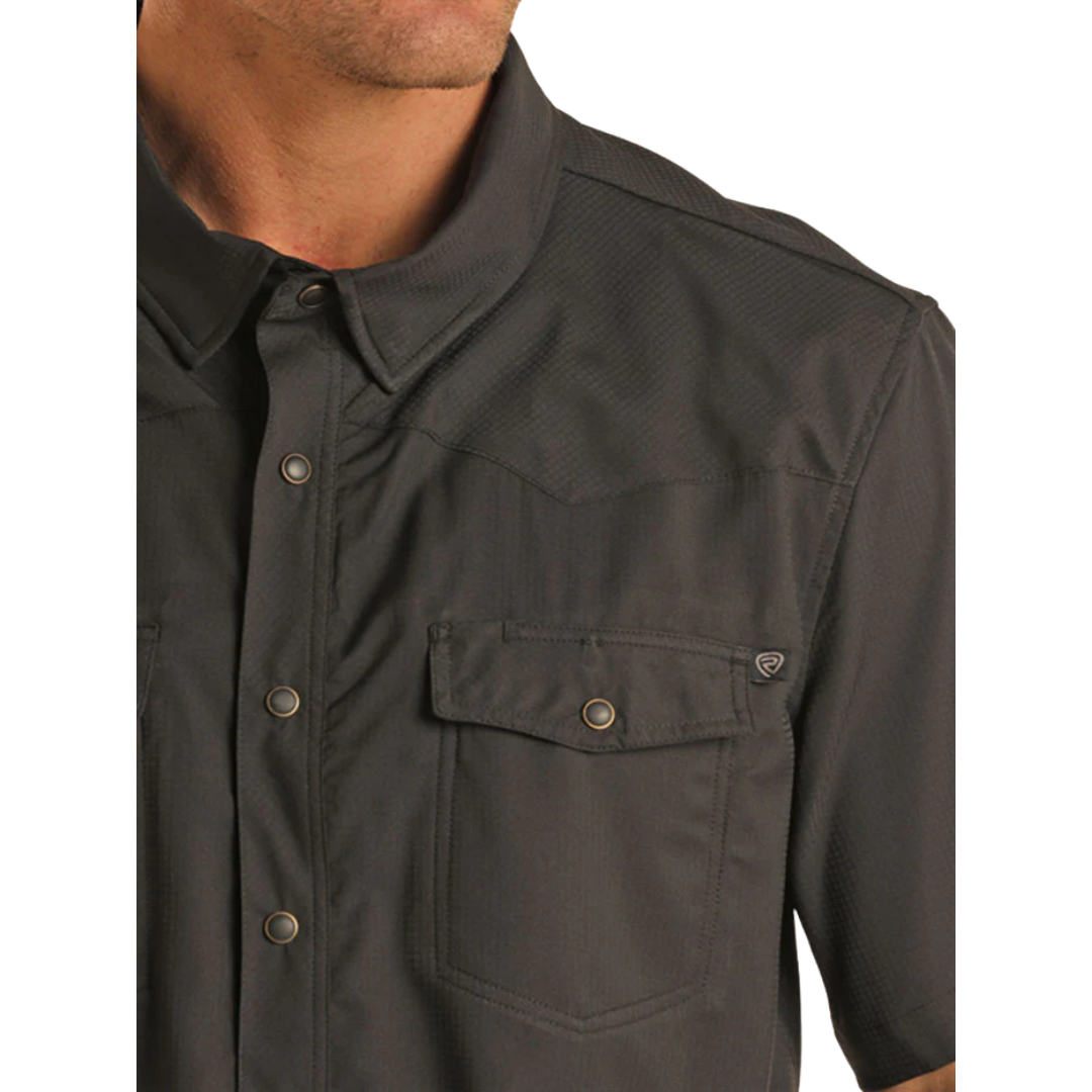 Rock and Rolls Men's Ripstop Short Sleeve Snap Black Shirt