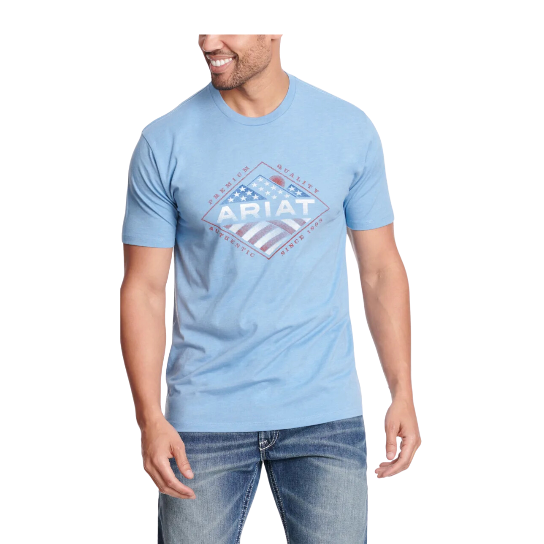 Ariat Men's Light Blue American Flag Logo Graphic T-Shirt