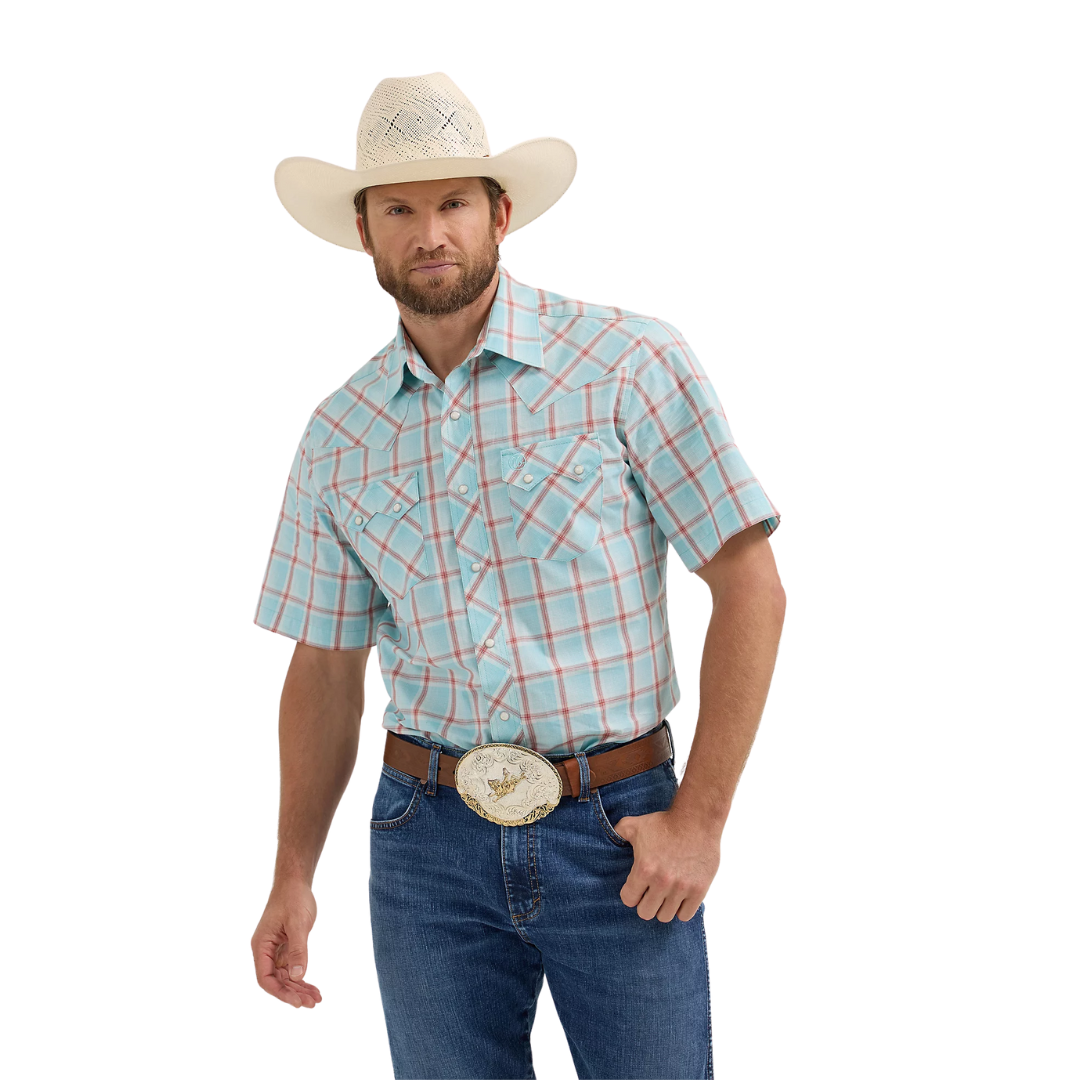 Wrangler Men's Sawtooth Pocket Western Icy Sea Shirt
