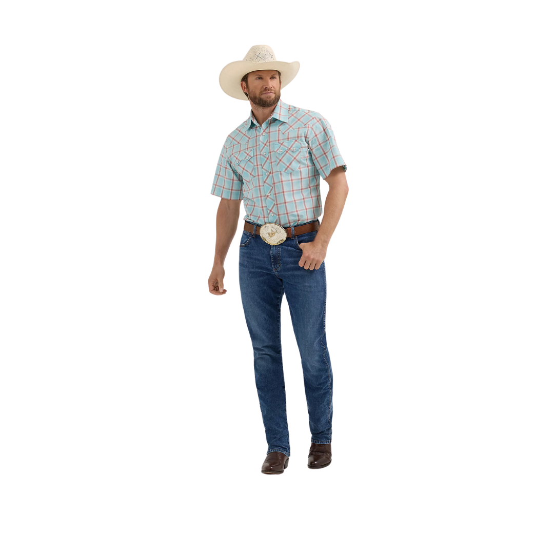 Wrangler Men's Sawtooth Pocket Western Icy Sea Shirt
