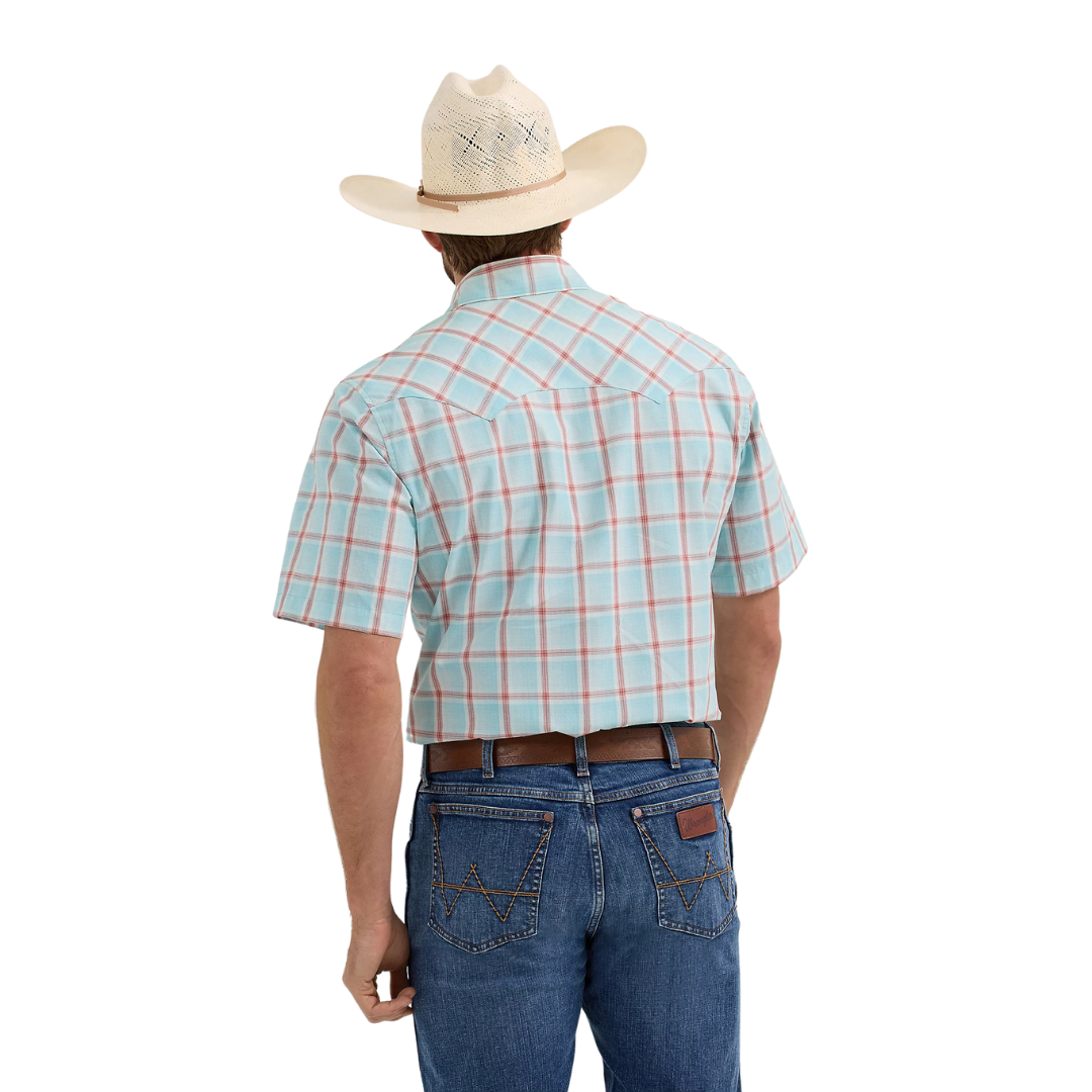 Wrangler Men's Sawtooth Pocket Western Icy Sea Shirt