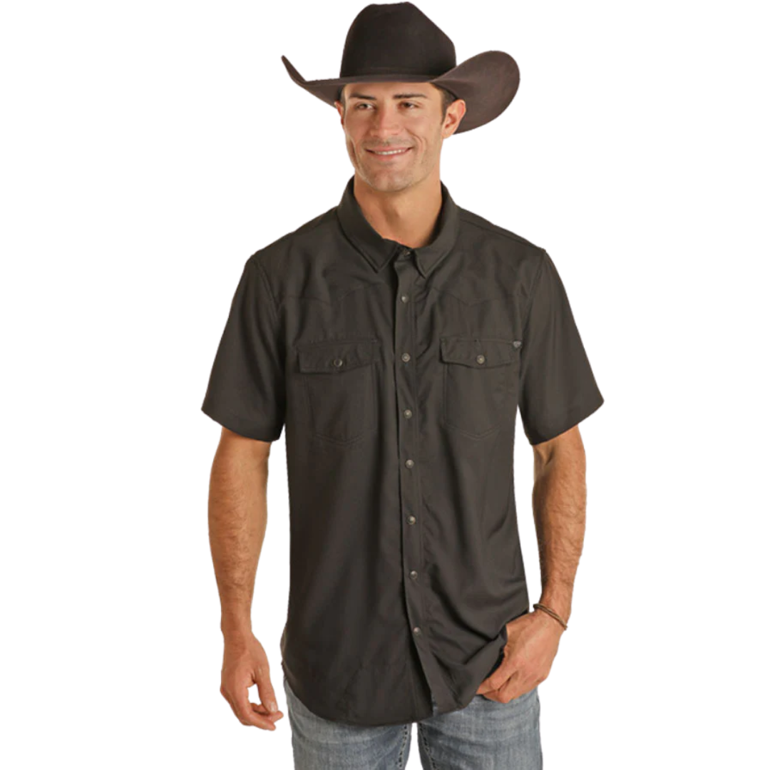 Rock and Rolls Men's Ripstop Short Sleeve Snap Black Shirt