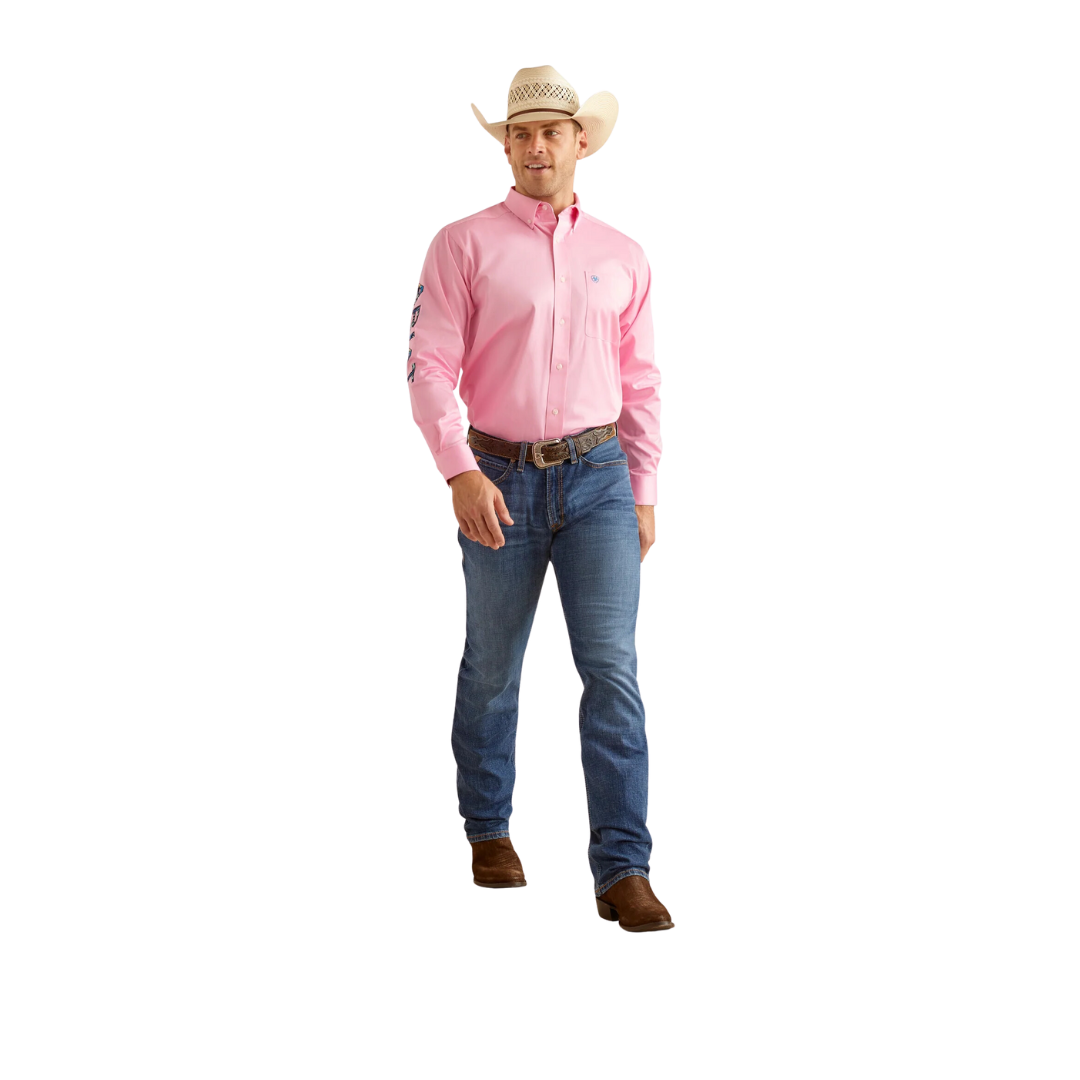 Ariat Men's Team Logo Twill Classic Fit Button Down Pink Shirt