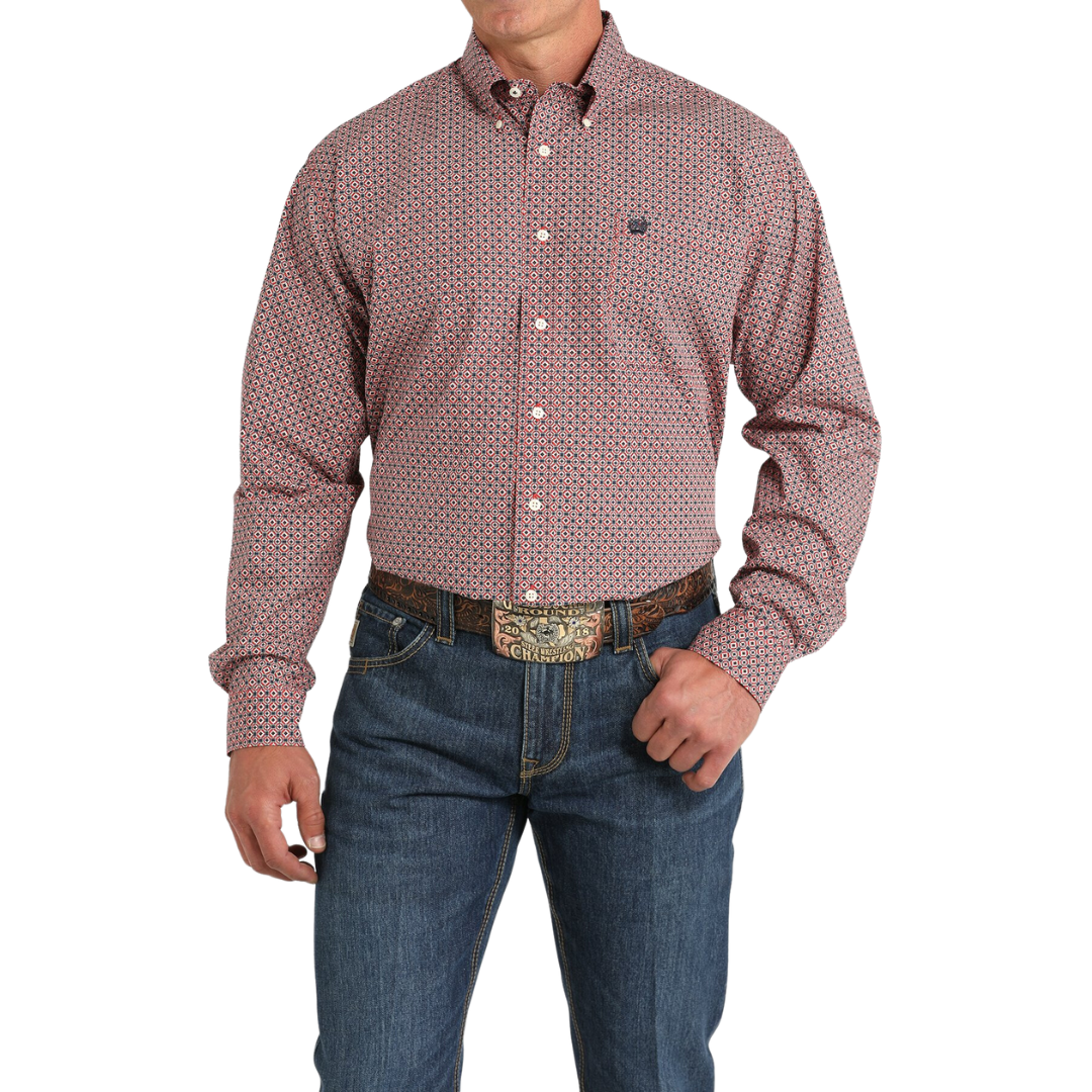 Cinch Men's Geometric Print Red Shirt