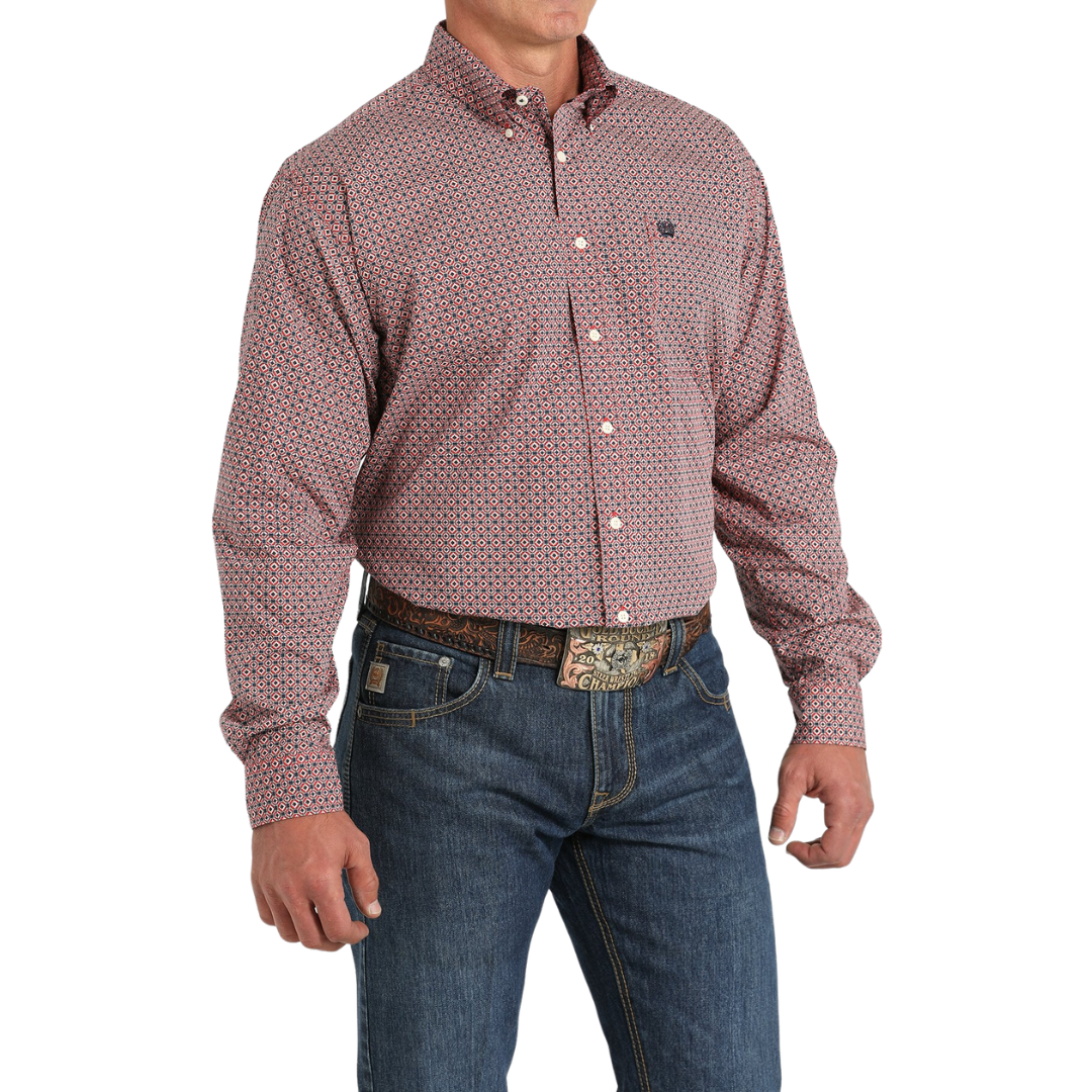 Cinch Men's Geometric Print Red Shirt