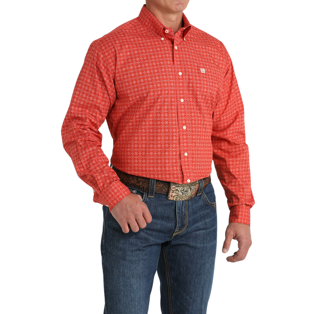 Cinch Men's Geometric Print Red Shirt