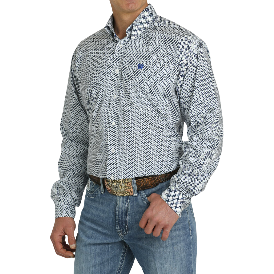 Cinch Men's Geometric Blue White Shirt