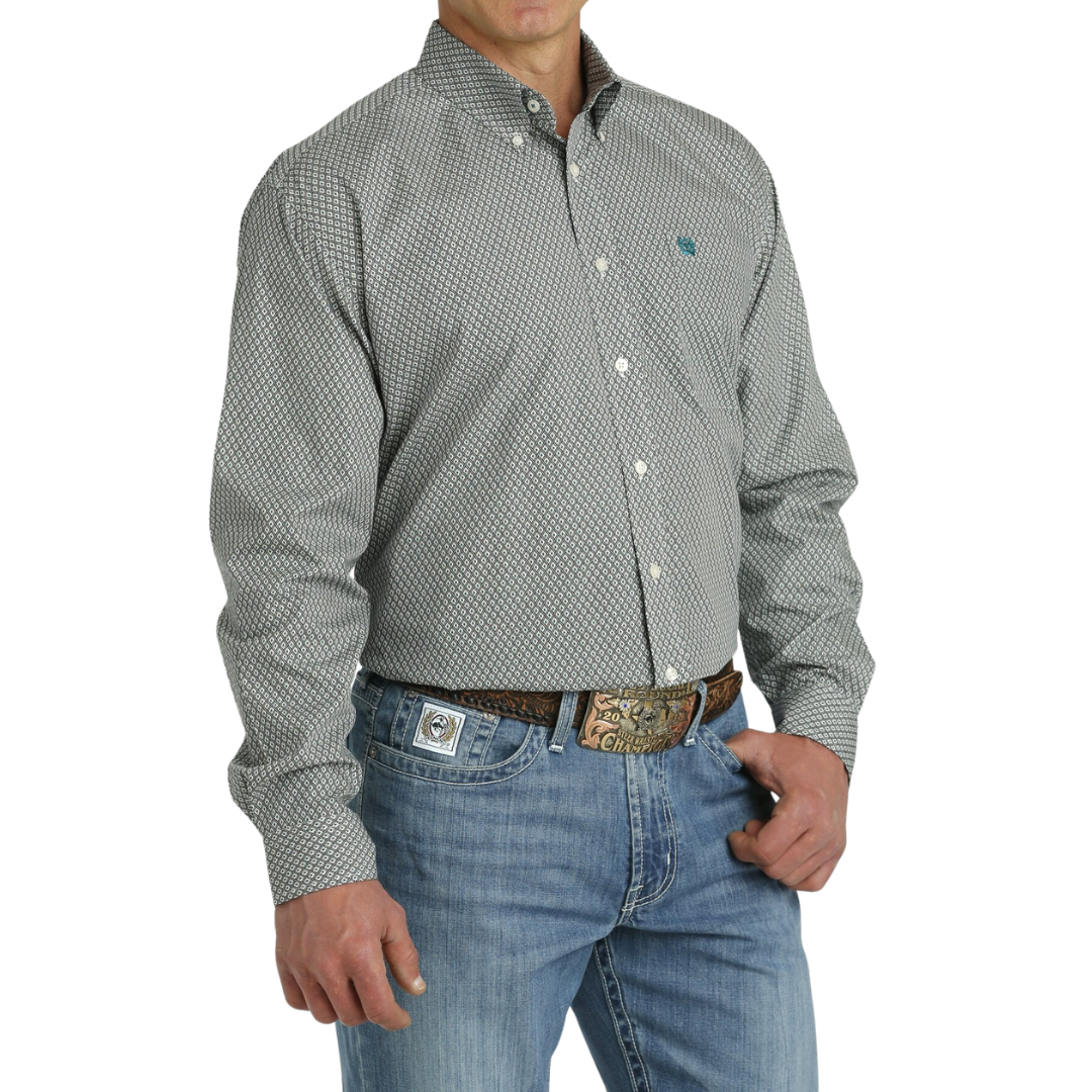 Cinch Men's Geometric Print Cream Teal Shirt
