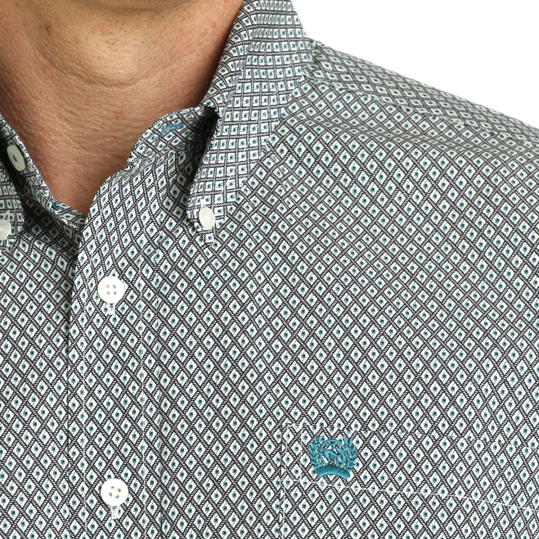 Cinch Men's Geometric Print Cream Teal Shirt
