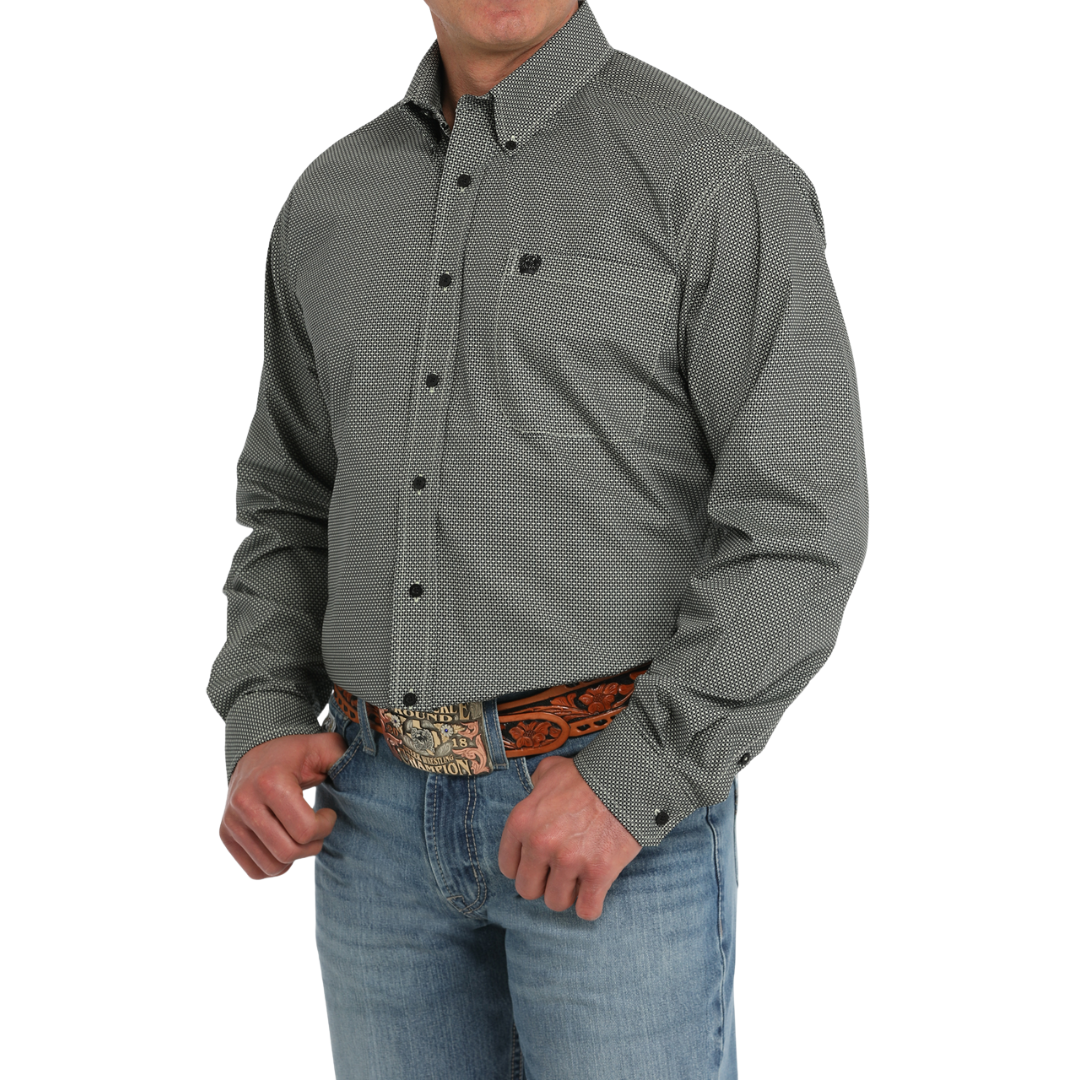 Cinch Men's Geometric Print Black Lime Shirt