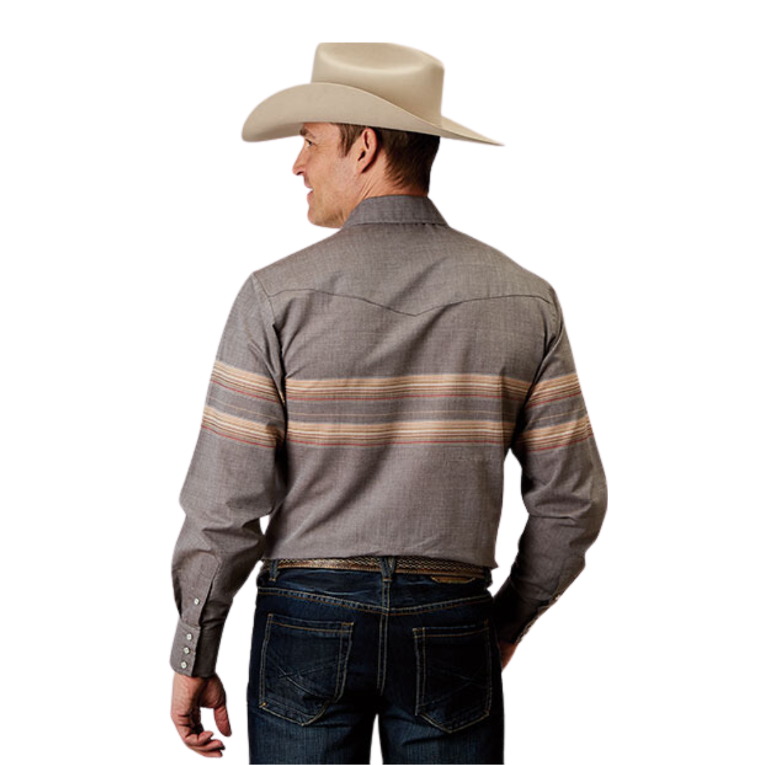 Roper Men's Border Stripe Grey Shirt