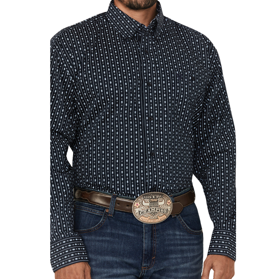 Wrangler Men's Floral Striped Print Long Sleeve Shirt - Big & Tall